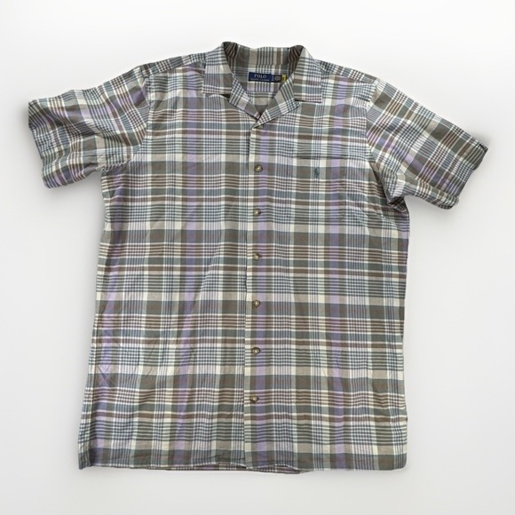 Polo Ralph Lauren Other - Polo Ralph Lauren XL Tall Plaid Camp Shirt Purple Green Short Sleeve